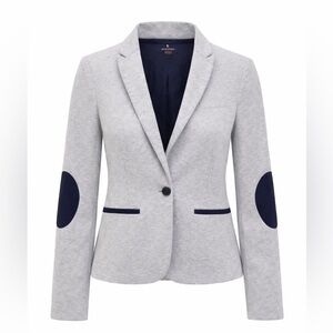 Tommy Hilfiger Gray Knit Blazer Size 2 Elbow Patch Preppy Chic Jacket
